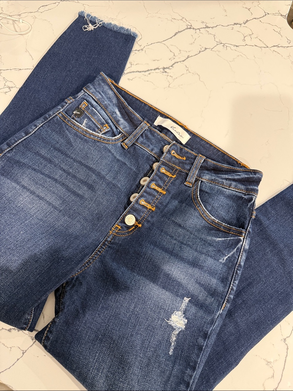 KanCan Indigo High-Rise Button-Fly Distressed Jeans